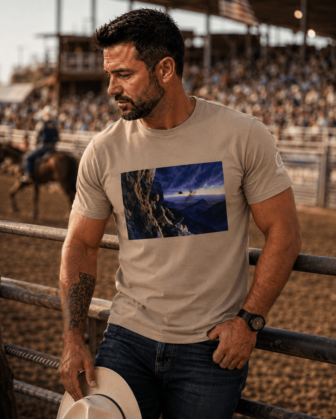 Man wearing a Rescue graphic tee outdoors | Higher House Rescue Collection