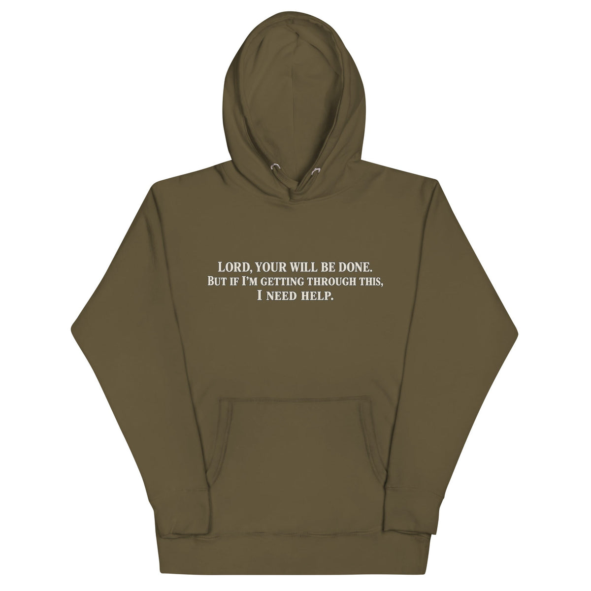 Military Green Your Will Be Done: Descent CALLSIGN: BRAVO hoodie — front with prayer text