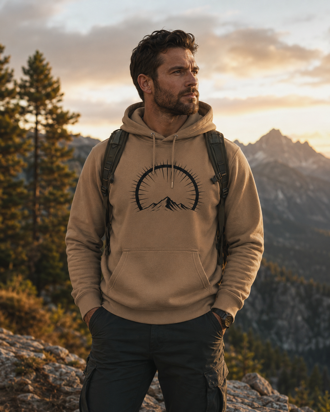 Elevation Signature Hoodie –Wear the Light. Climb Higher. (Military Green / Latte)