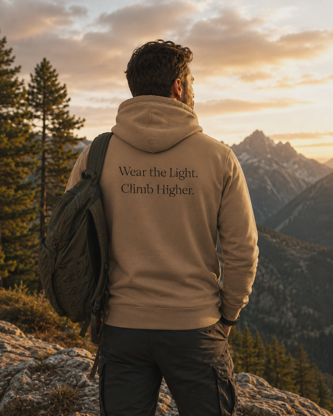 Elevation Signature Hoodie –Wear the Light. Climb Higher. (Military Green / Latte)