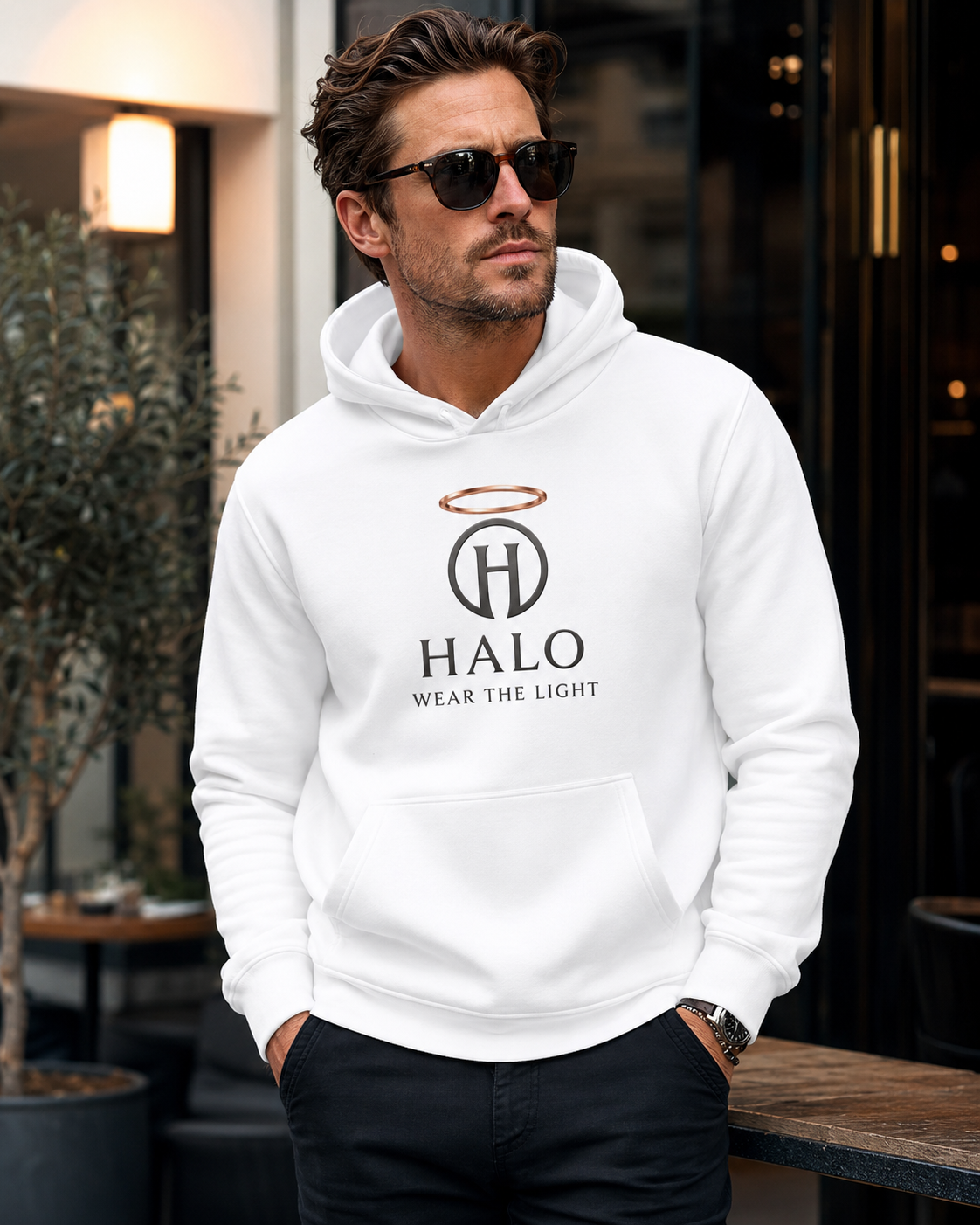 Halo "Wear the Light" Bella Canvas 3719 Hoodie – Black Logo