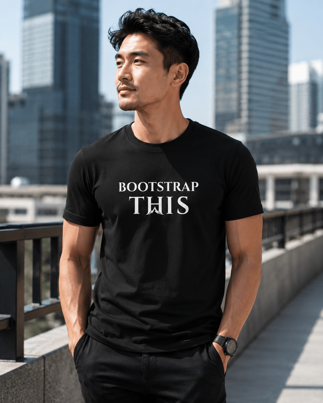 Bootstrap This Men's Tee — White Edition, Heather Midnight Navy front product view.