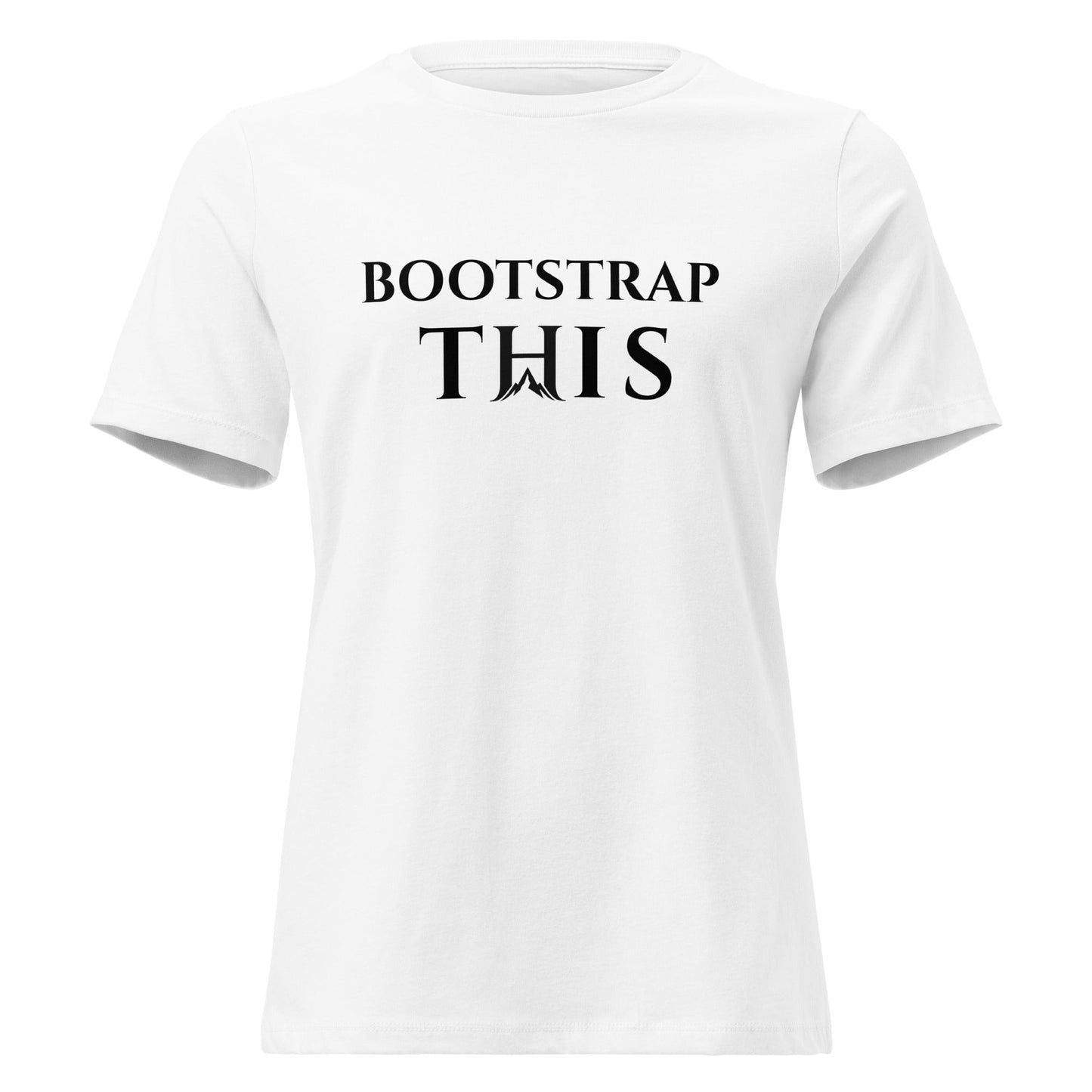 Bootstrap This Women's Relaxed Tee, model wearing the Military Green relaxed tee in the city.