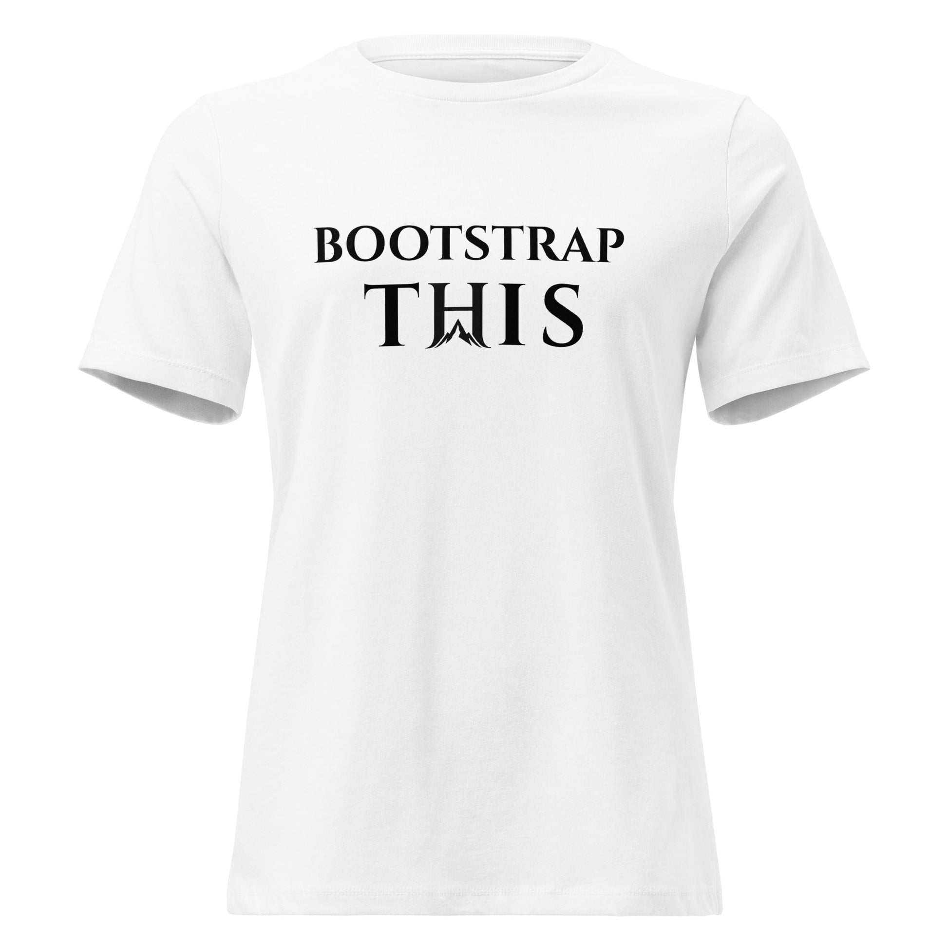 Bootstrap This Women's Relaxed Tee, model wearing the Military Green relaxed tee in the city.