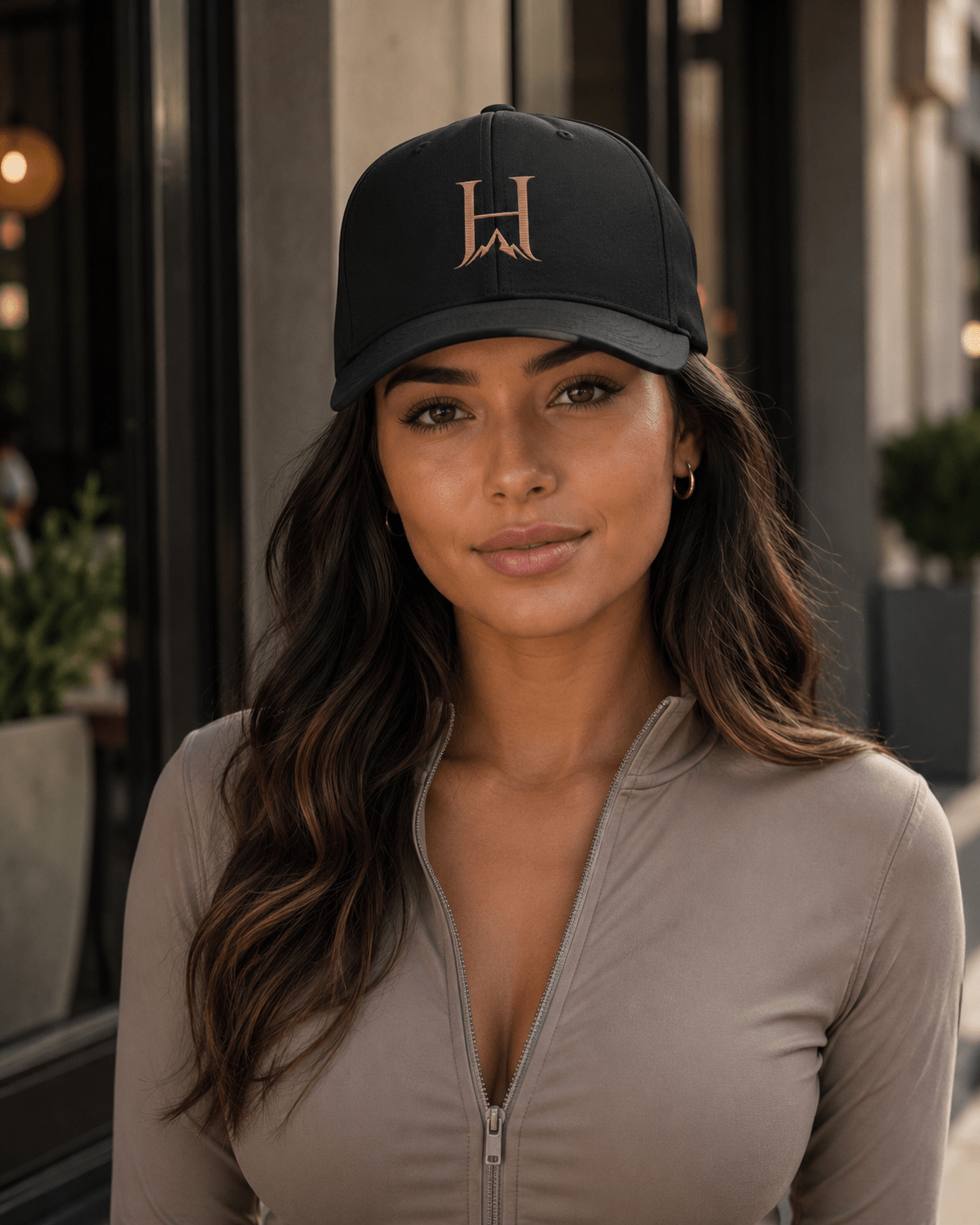 Distinction Flexfit Cap, model wearing the Multicam Black cap outdoors.