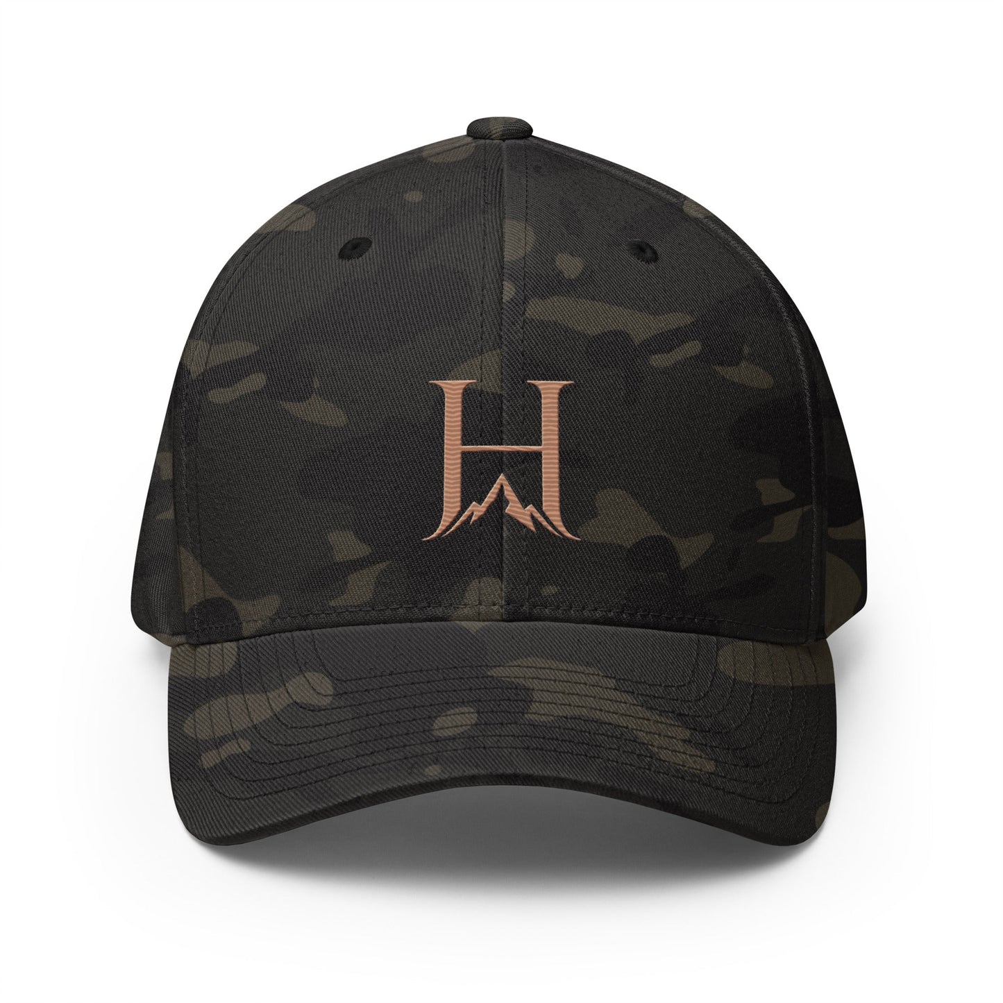 Distinction Flexfit Cap, Multicam Black cap front product view.