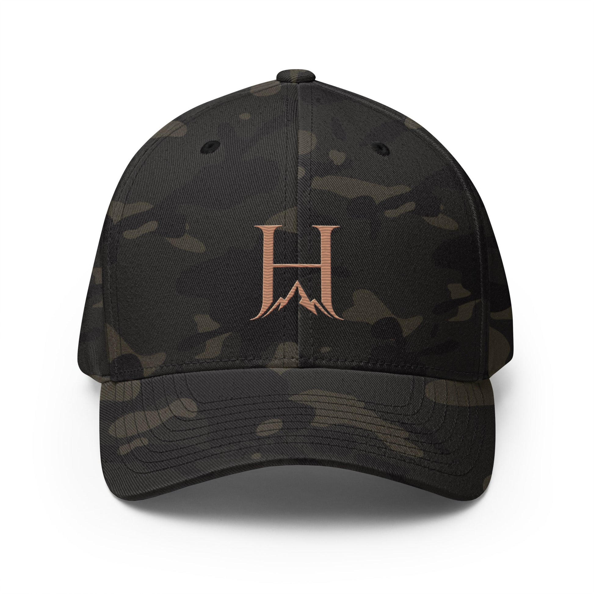 Distinction Flexfit Cap, Multicam Black cap front product view.