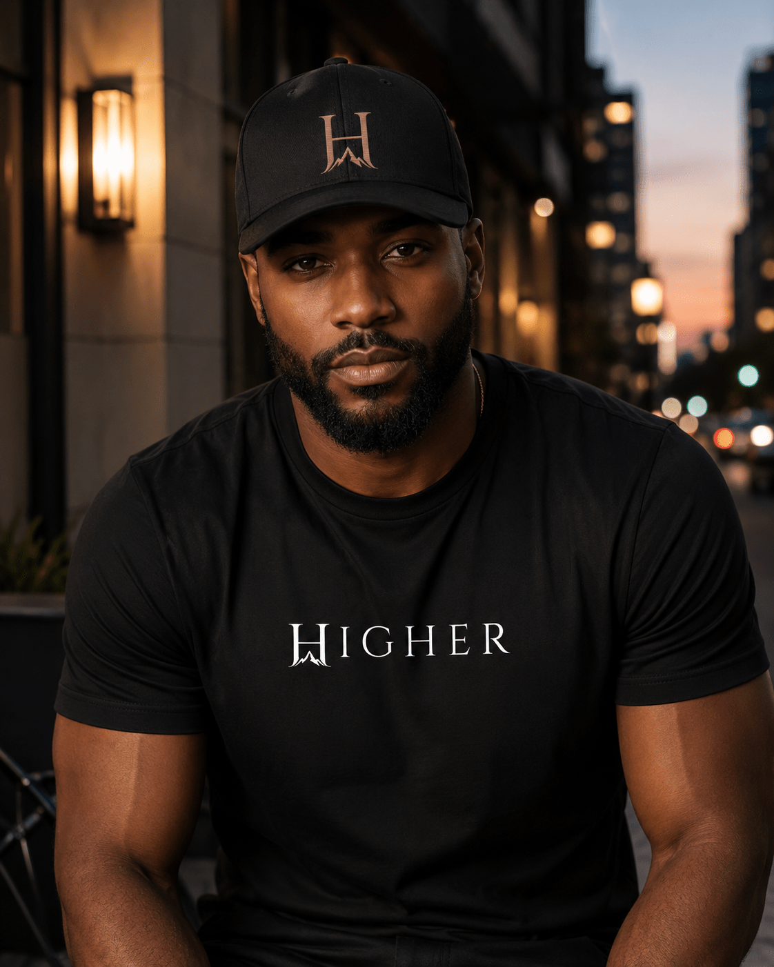 Distinction Flexfit Cap, model wearing the Multicam Black cap at an overlook.