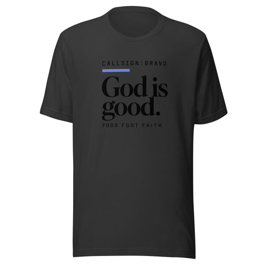 Dark Grey God Is Good CALLSIGN: BRAVO tee — front