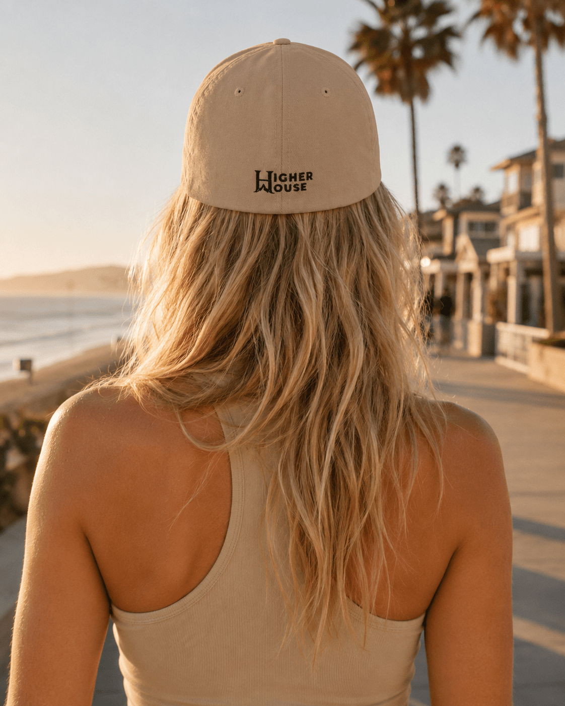 Heritage Flexfit Cap, model wearing the Khaki cap outdoors.