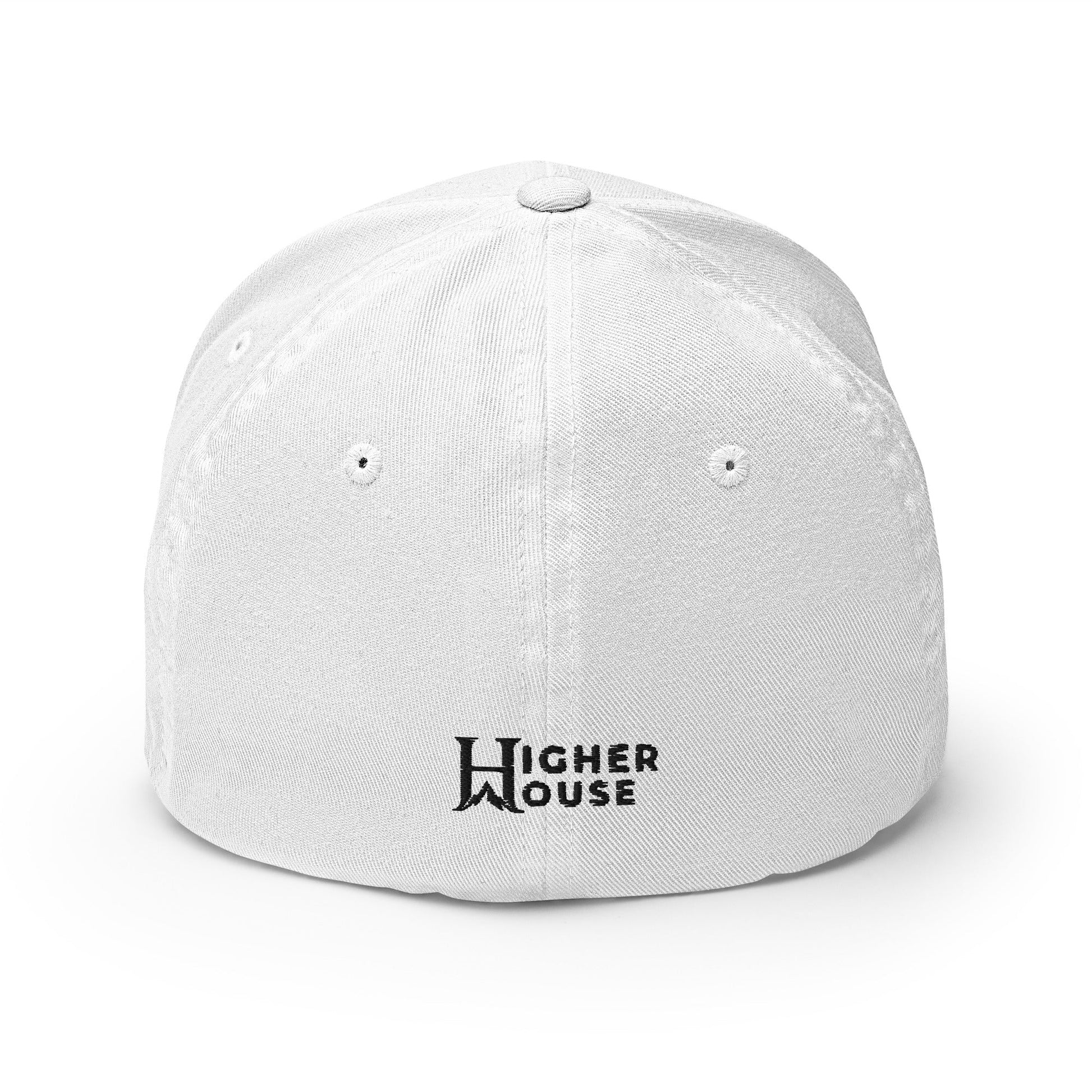 Heritage Flexfit Cap, White cap back wordmark view.