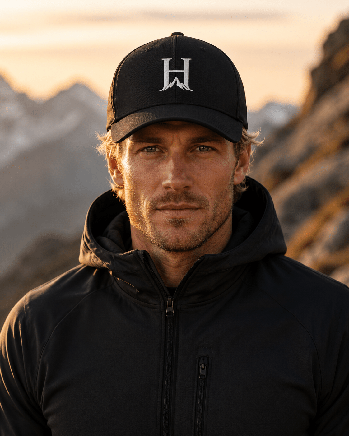 Notorious Flexfit Cap, model wearing the dark cap outdoors.