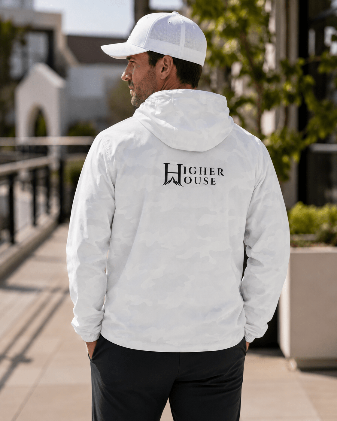 Outlier White Camo Windbreaker | Higher House - 7000 Foot Faith | Wear the Light