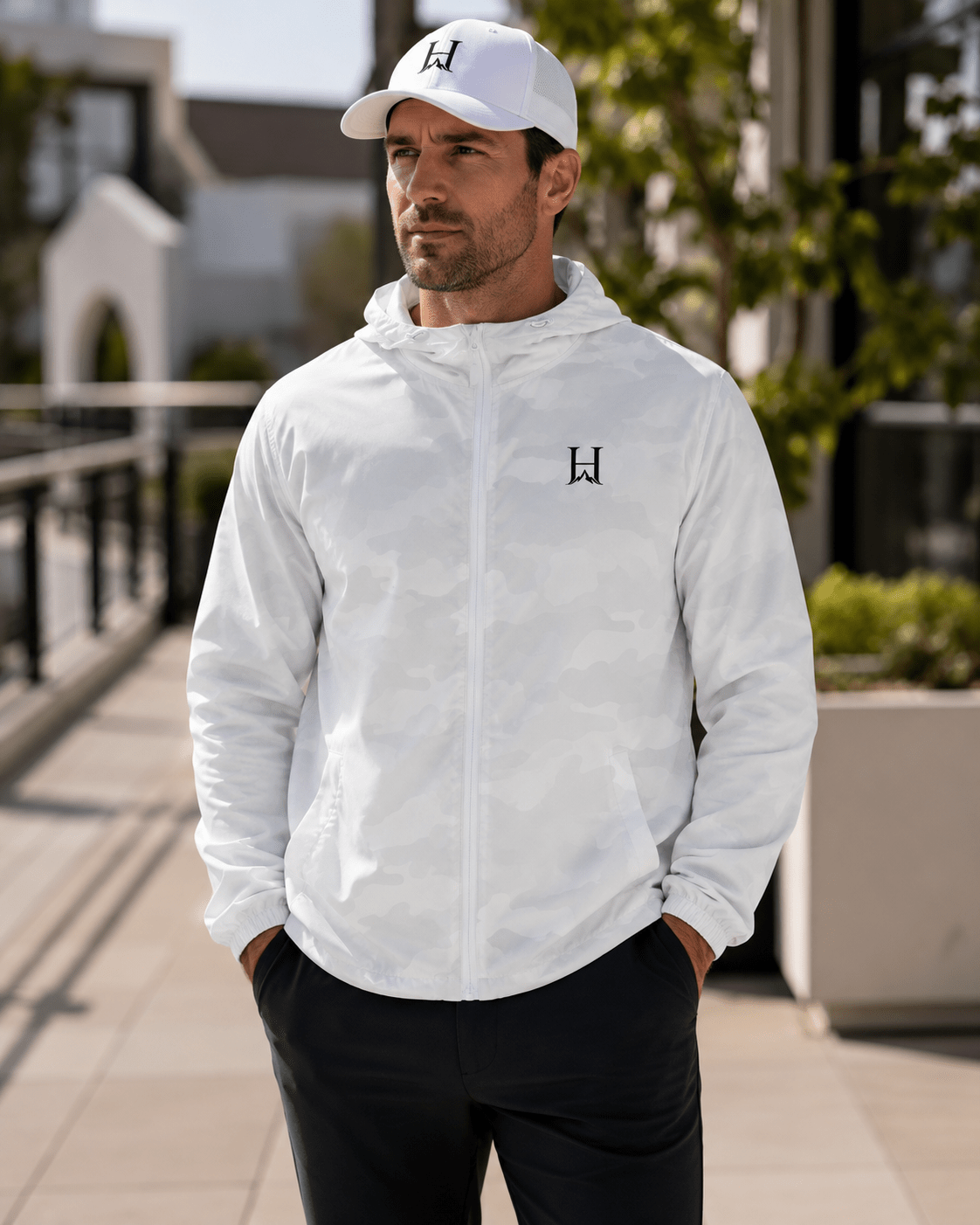 Outlier White Camo Windbreaker | Higher House - 7000 Foot Faith | Wear the Light