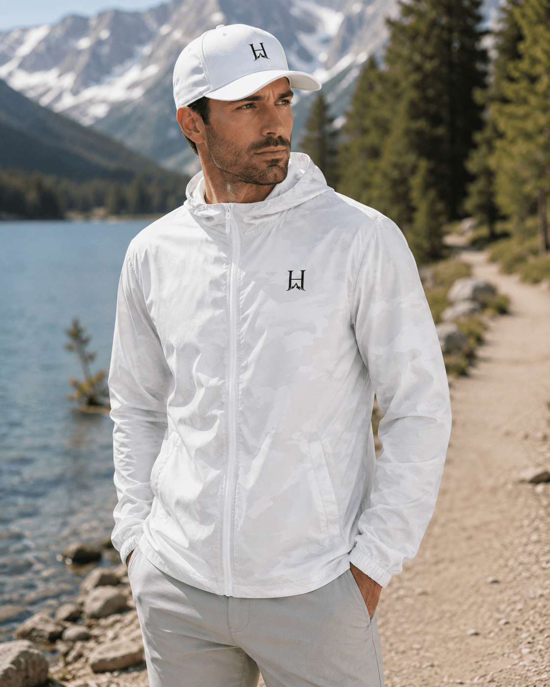 Outlier White Camo Windbreaker | Higher House - 7000 Foot Faith | Wear the Light