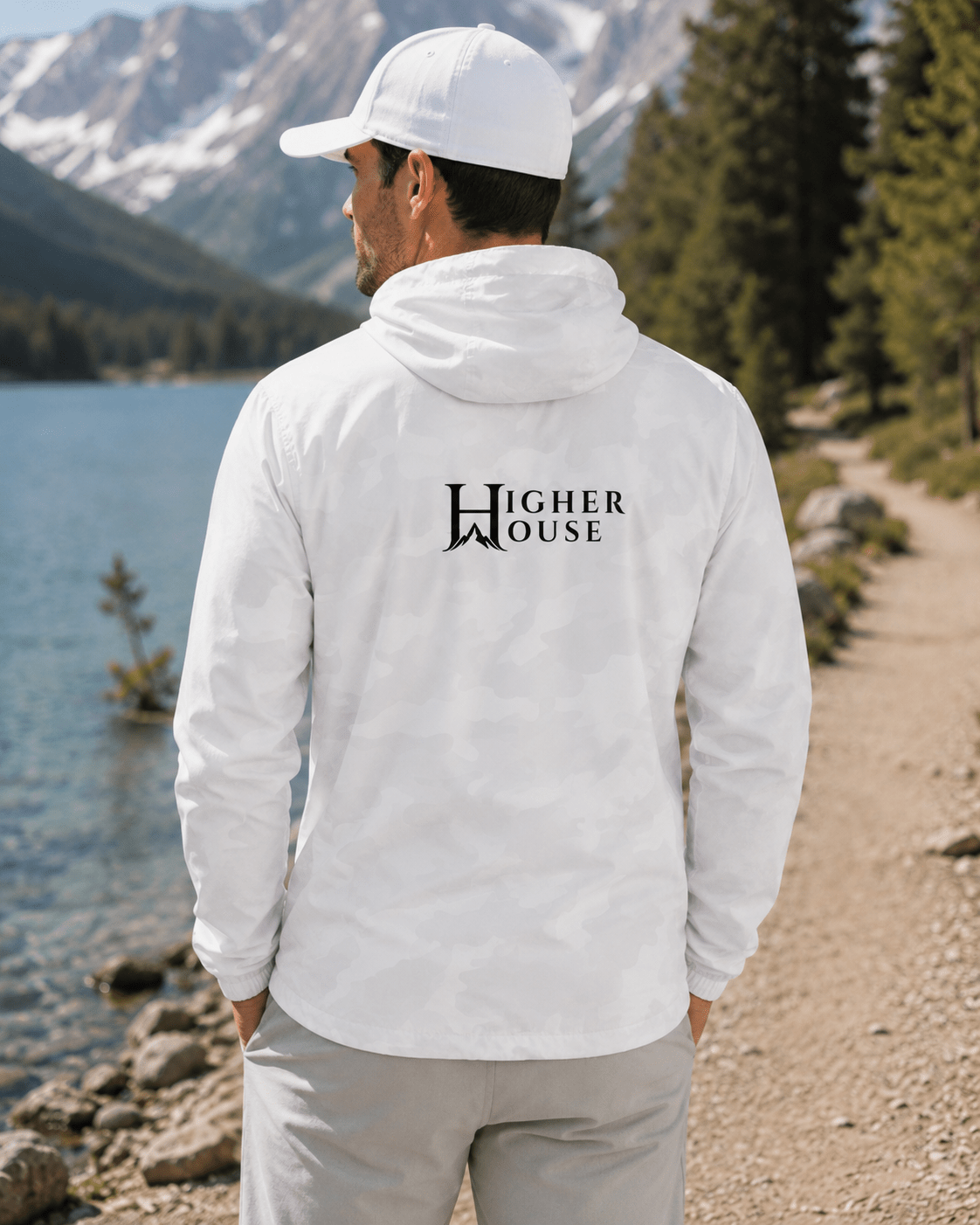 Outlier White Camo Windbreaker | Higher House - 7000 Foot Faith | Wear the Light