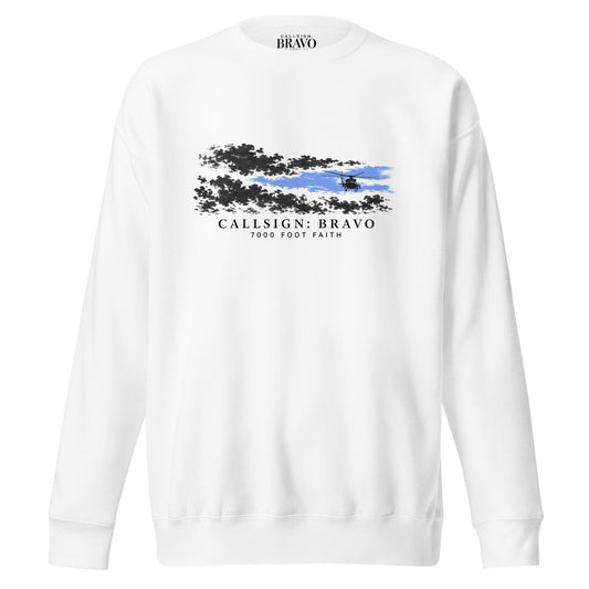 White The Opening CALLSIGN: BRAVO crewneck — front