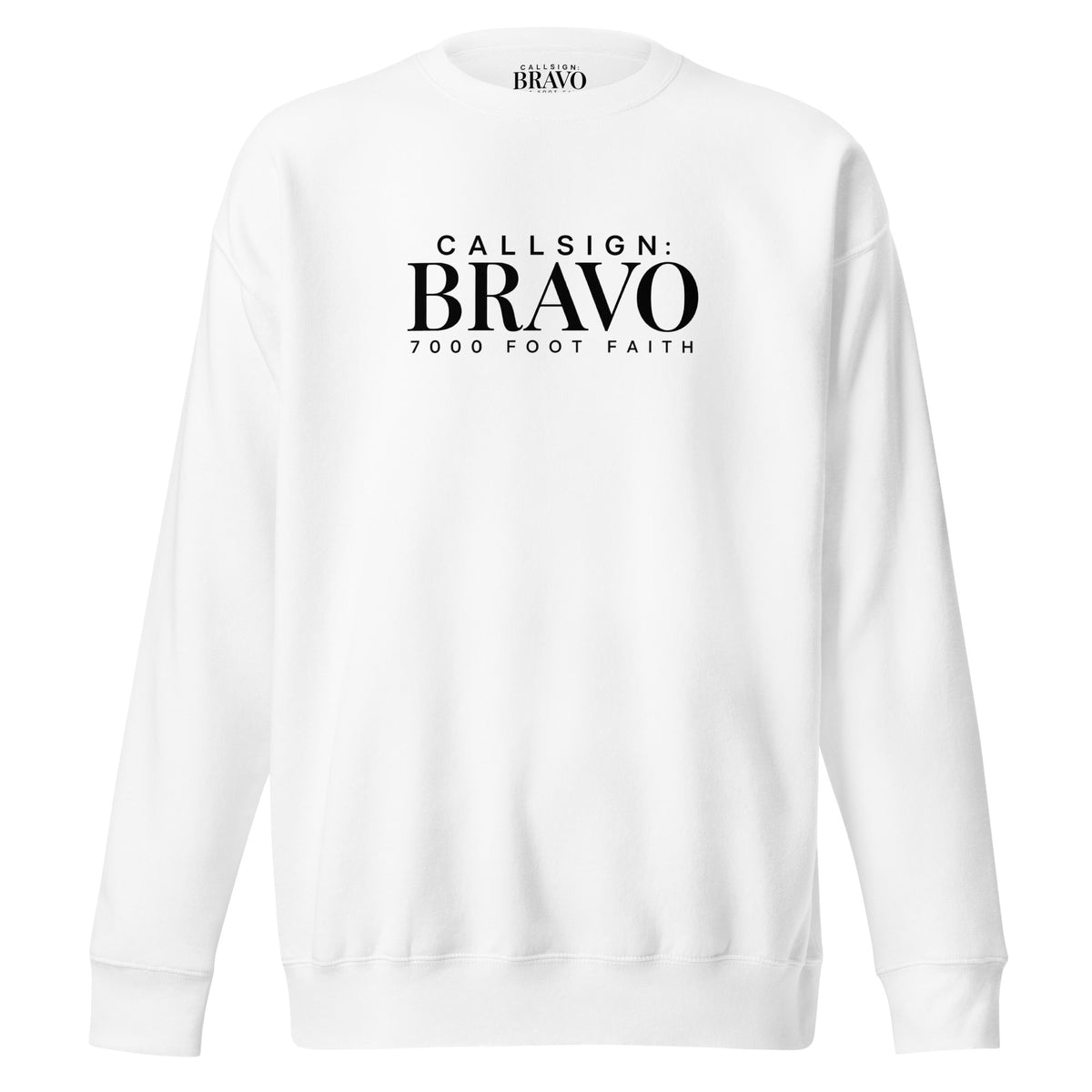 White Zagros Ridgeline CALLSIGN: BRAVO crewneck — front